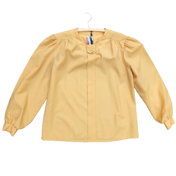 Vintage JONQUIL By Judy Bond Mustard Long Sleeve Blouse ♥️ - Picture 2 of 6